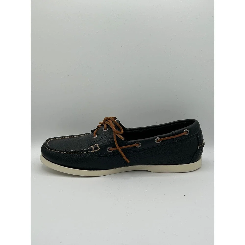 LL Bean Casco Bay Boat Shoes Men Sz 11.5 D Navy Blue Pebbled Leather 233933